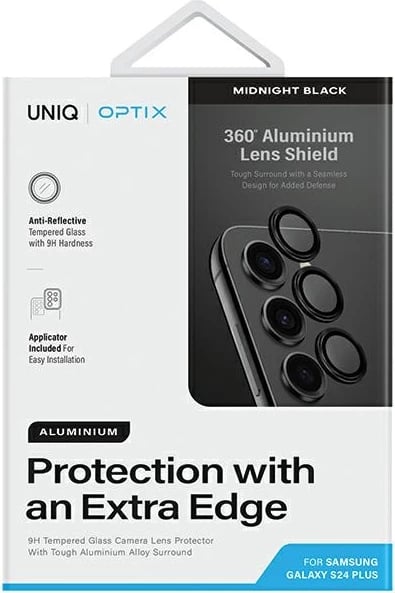 Mbrojtës alumini për lente kamere UNIQ Optix për Samsung Galaxy S24+, i zi