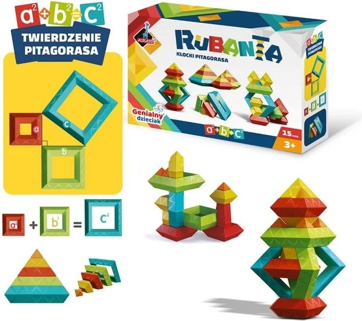 Set lodrash edukative ASKATO Rubanta Blloqet e Pitagorës, 15 pjesë, shumëngjyrëshe