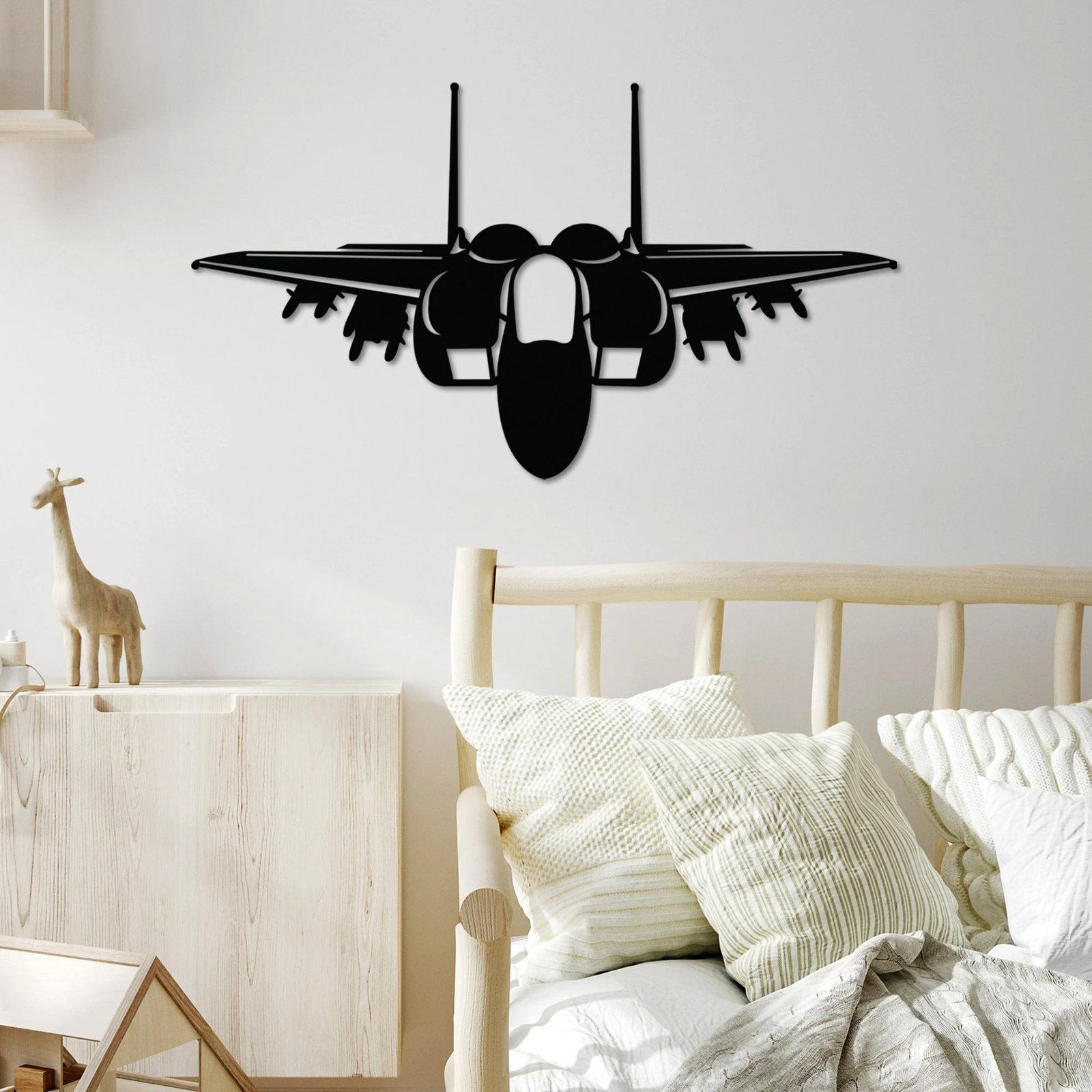 Aksesor dekorativ metalik për mur, Wallity, F-15 EX, ngjyrë e zezë, 60x34cm