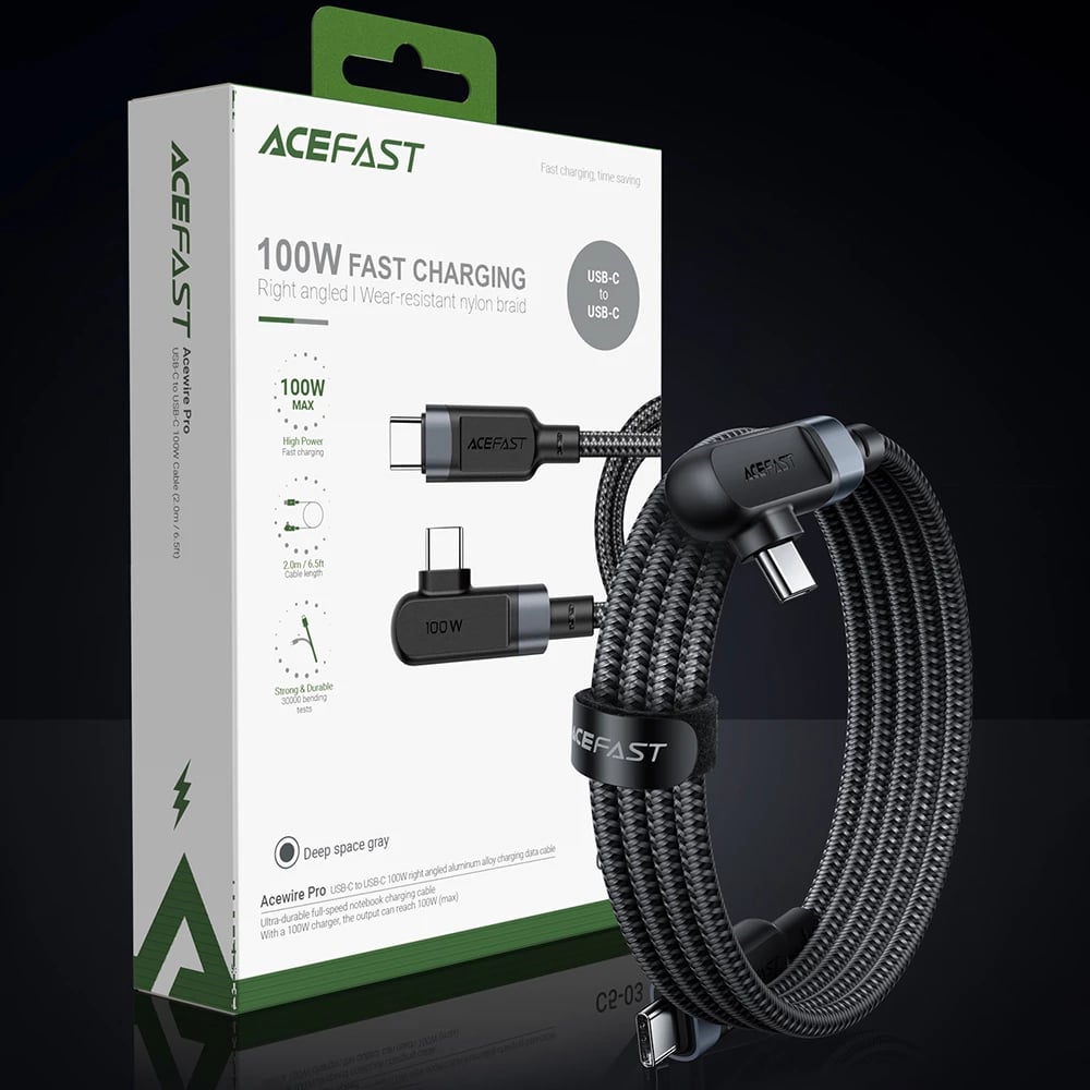 Kabllo Acefast C5-03 USB-C në USB-C, 2m, 100W, e zezë