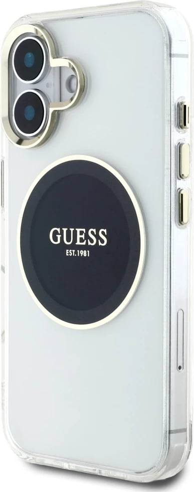 Mbështjellës Guess IML Metal Colored Circle Classic Logo MagSafe për iPhone 16, i zi