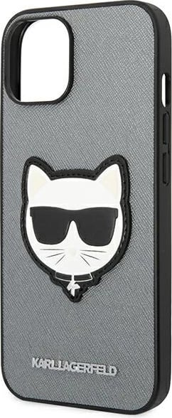 Mbështjellës Karl Lagerfeld KLHCP14MSAPCHG për iPhone 14 Plus 6.7", Saffiano Choupette Head Patch, argjendtë