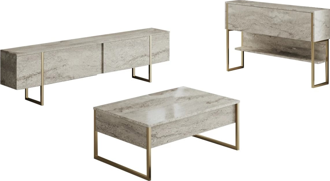 Set mobiljesh për dhomë dite, Luxe, travertin, ar