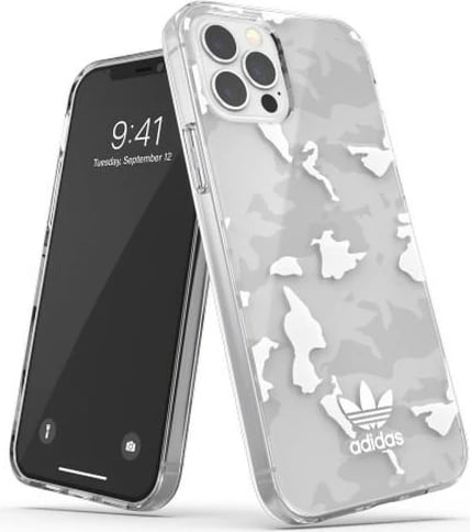 Mbështjellës Adidas OR SnapCase Camo për iPhone 12/12 Pro, transparent/bardhë