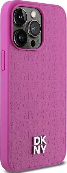 Mbështjellës DKNY Leather Monogram Pattern Metal Logo MagSafe për iPhone 15 Pro Max, Rozë