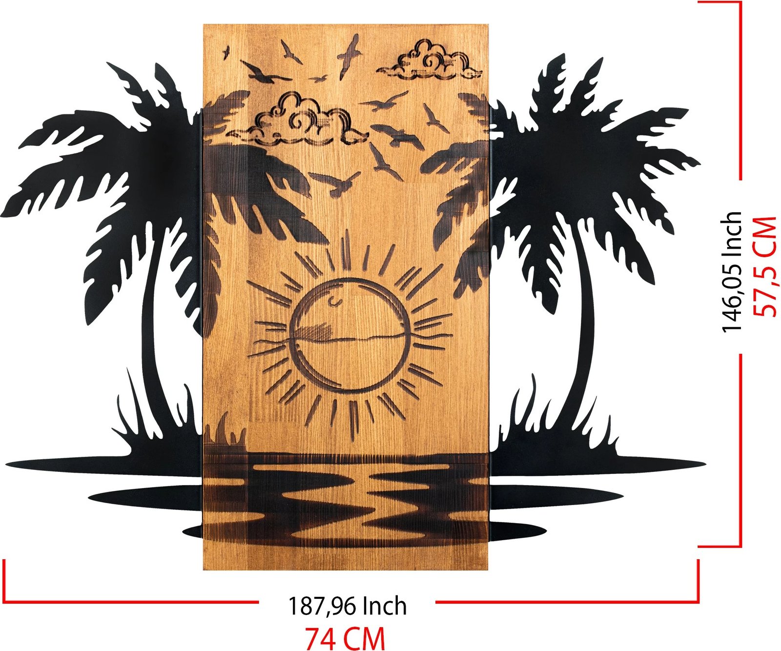 Aksesor dekorativ muri, dru dhe metal, Hawaii 2, ngjyrë e zezë dhe arre, 74x57.5cm