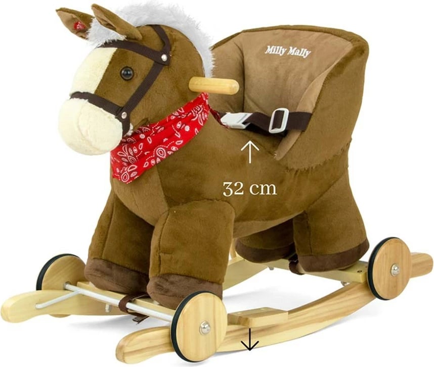 Kalë lëkundës 2-në-1 me rrota, Milly Mally Polly, me tinguj, 12–36 muaj, deri 30 kg, kafe