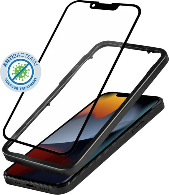 Xham mbrojtës CRONG Anti-Bacterial 3D Armour Glass për iPhone 16e/14/13/13 Pro me kornizë instalimi