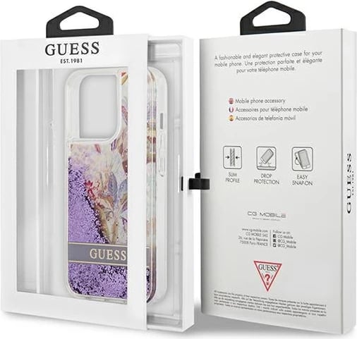 Mbështjellës Guess GUHCP13LLFLSU për iPhone 13/13 Pro 6.1", Flower Liquid Glitter, vjollcë Mbështjellës Guess GUHCP13LLFLSU për iPhone 13/13 Pro 6.1", Flower Liquid Glitter, vjollcë