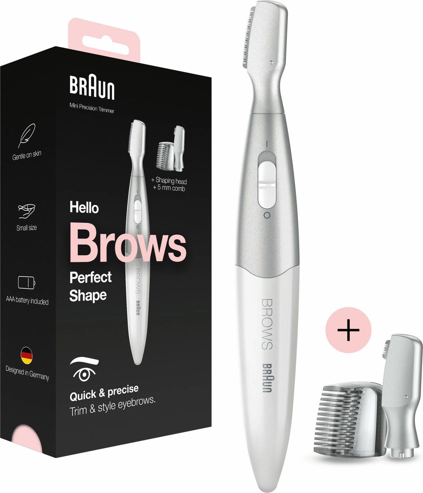Trimmer Braun Silk-pil FG 1106, pa kabllo, për vetulla, ngjyrë argjendi