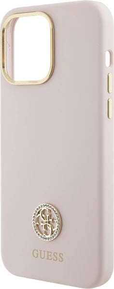 Mbështjellës Guess Silicone Logo Strass 4G për iPhone 15 Pro Max, Rozë