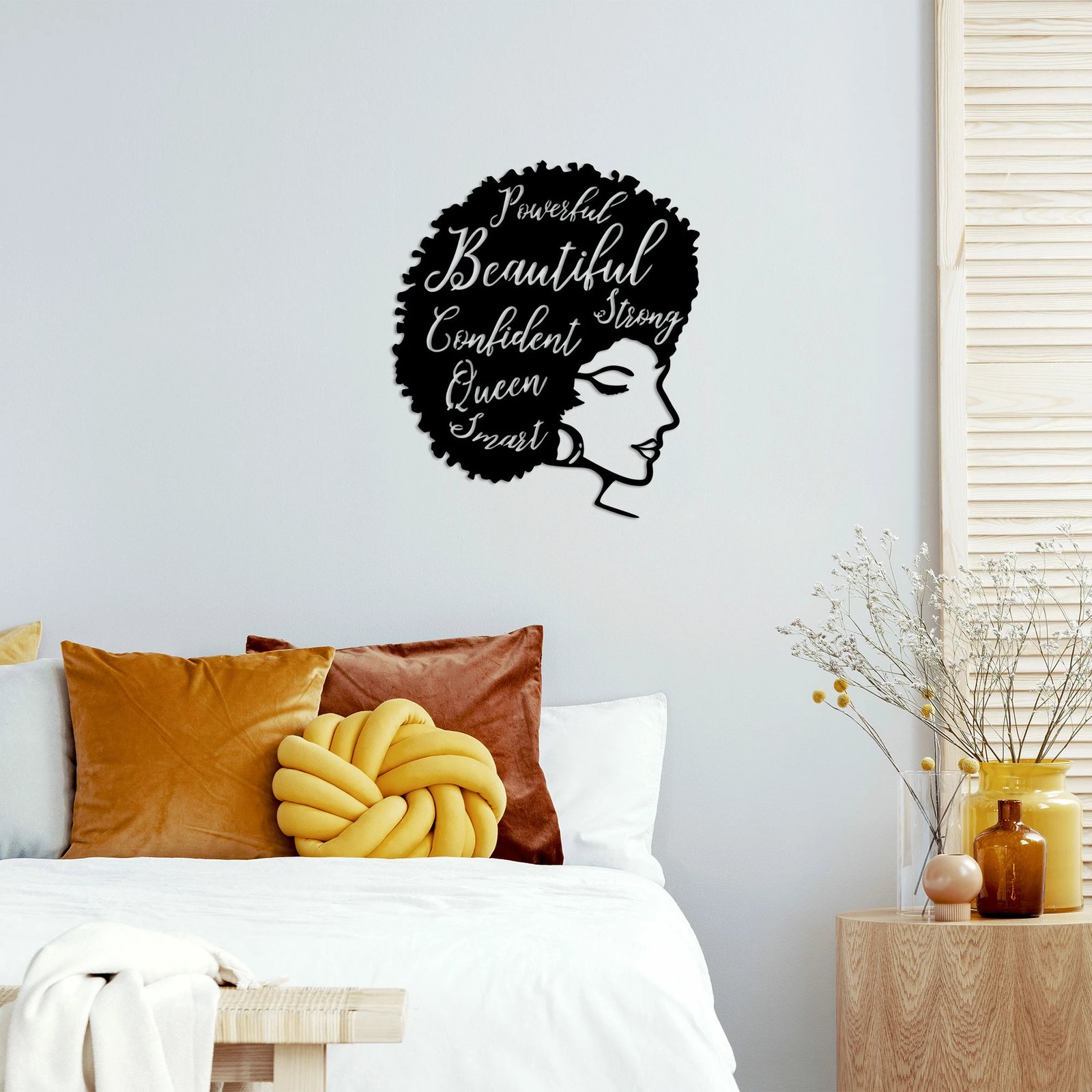 Aksesor dekorativ metalik për mur, Wallity, Beautiful Confident Queen - 471, ngjyrë e zezë, 60x70cm