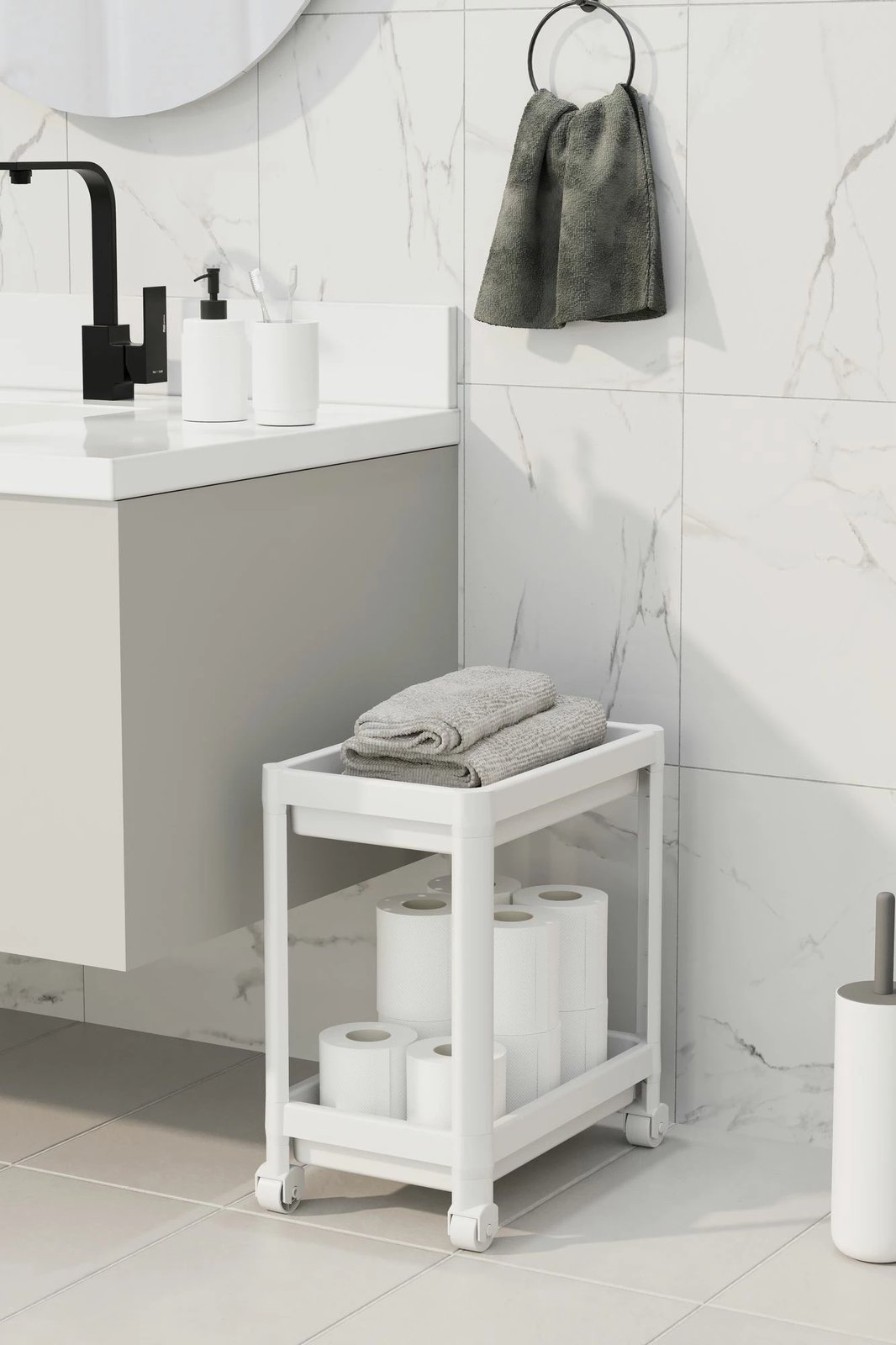 Raft plastik multifunksional, ngjyrë e bardhë, Aberto Design, TKRLKKT-2K-1