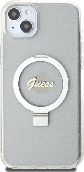 Mbështjellës Guess GUHMP15MHRSGSD për iPhone 15 Plus / 14 Plus 6.7", transparent, me unazë dhe MagSafe
