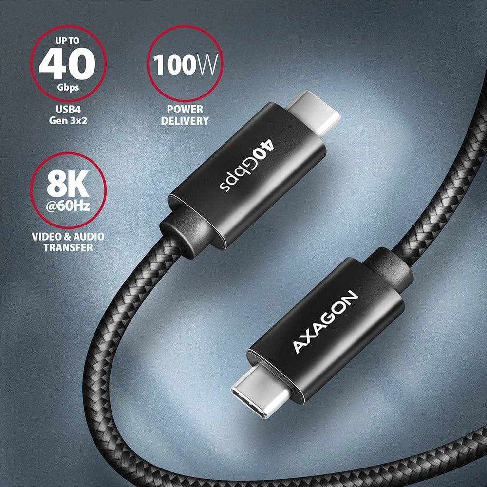 Kabllo USB-C AXAGON BUCM432-CM10AB, USB4 Gen 3x2, 1m, 100W, 8K, e zezë