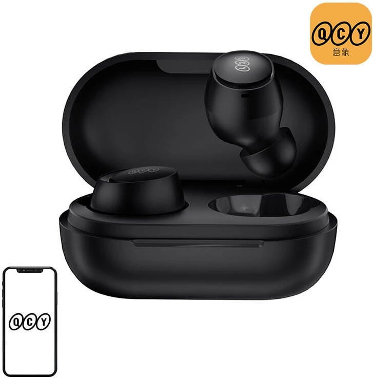 Kufje TWS QCY T27, wireless, me kuti karikimi, e zezë