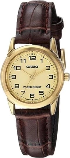 Orë dore për femra Casio LADY 3H GOLD, rrip lëkure, e artë