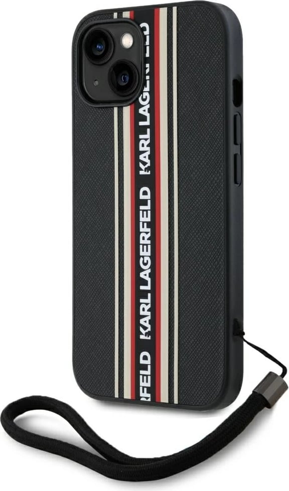 Mbështjellës Karl Lagerfeld Saffiano Athleisure Stripes Cord për iPhone 15, Kuq
