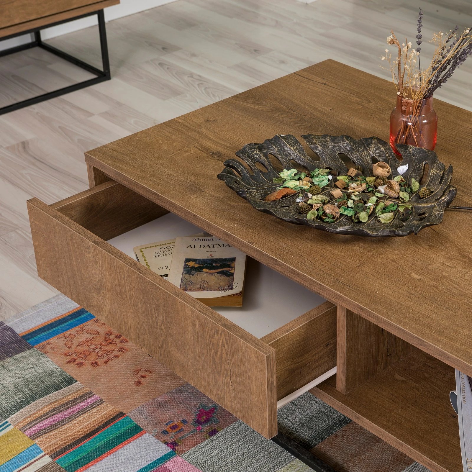 Set mobiljesh për dhomë dite, ngjyrë arrë dhe e zezë, Skye Decor, Laxus Takım 11