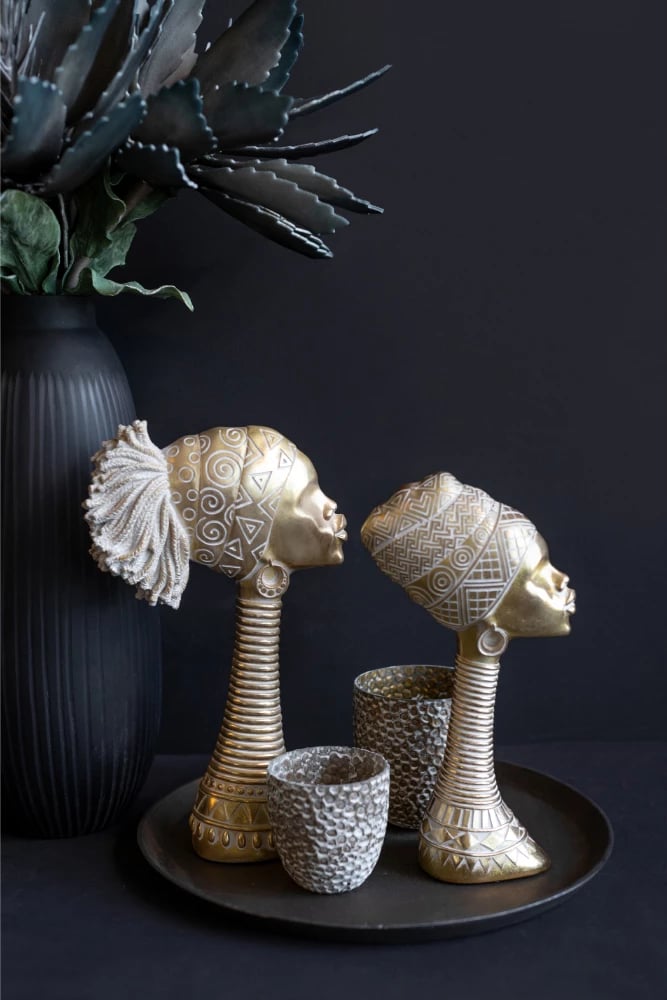 Figurë dekorative ABENI 3, polirezine, ngjyrë ari, 15x7x29cm