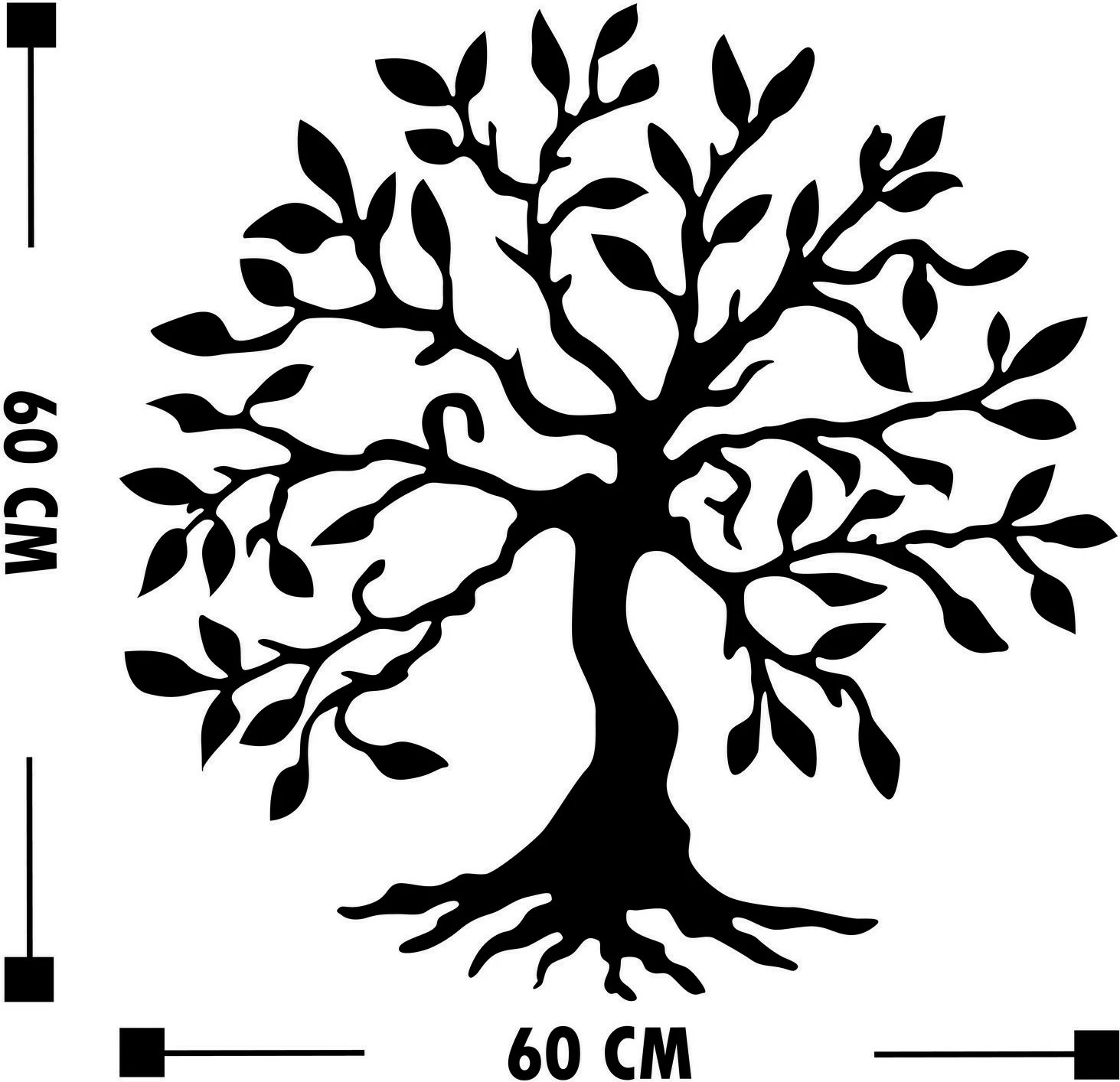 Aksesor dekorativ metalik për mur, Wallity, pemë 3, ngjyrë e zezë, 60x60cm