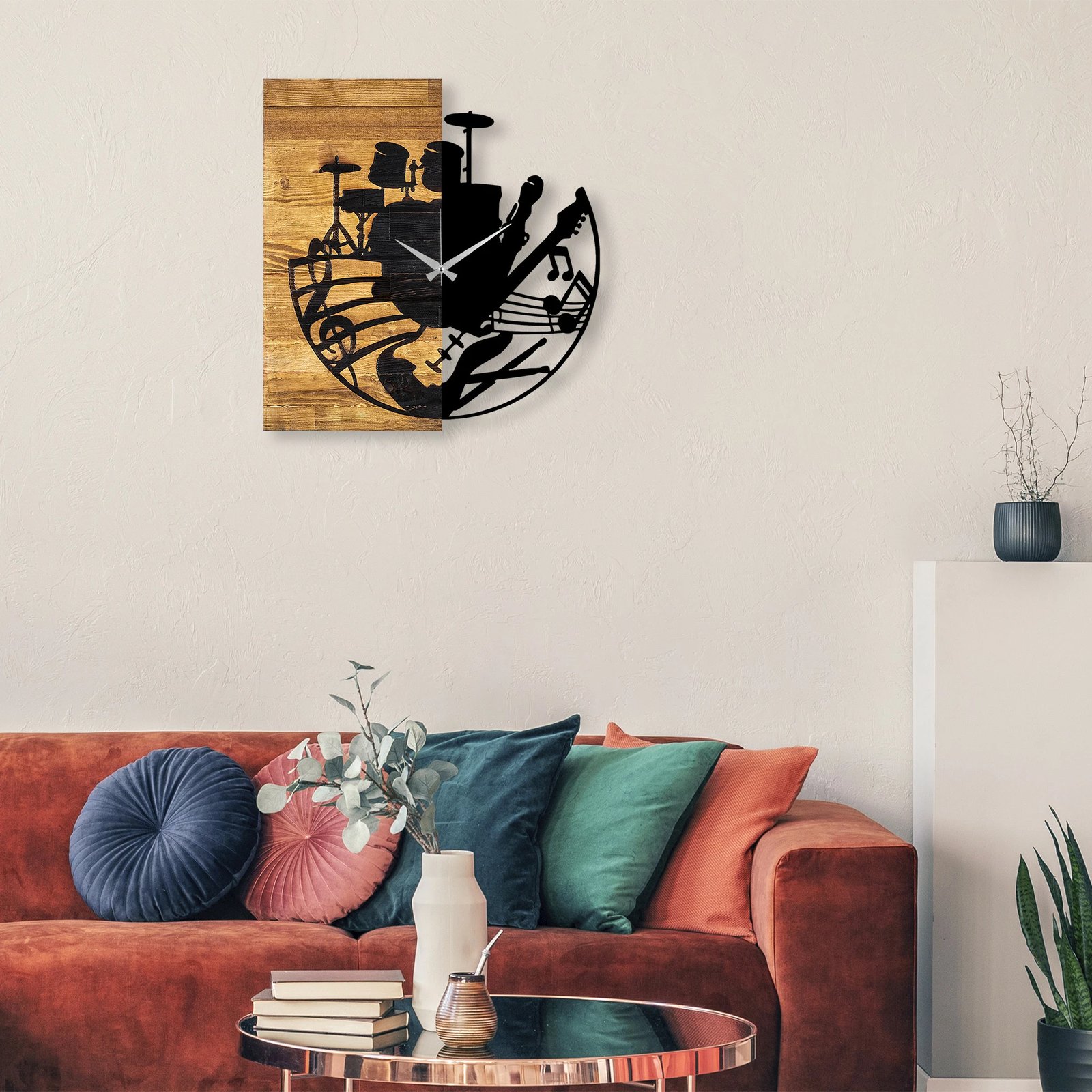 Orë muri dekorative prej druri, Wallity, ngjyrë arre dhe e zezë, 60x3x58cm