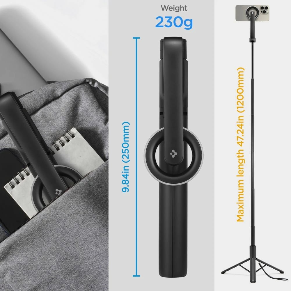 Selfie stick Spigen S580W me MagSafe, Bluetooth, tripod, e zezë