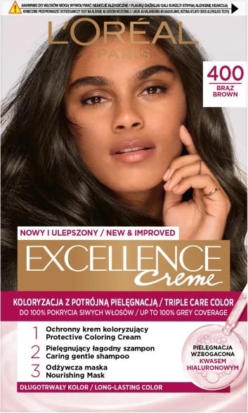 Ngjyrë për flokë L'Oreal Paris Excellence Creme 400 Brown për femra, 1 copë