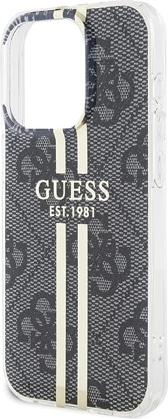 Mbështjellës Guess IML 4G Gold Stripe për iPhone 15 Pro, i zi