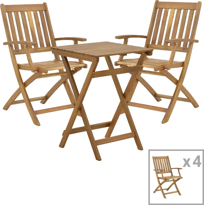 Set tavoline me karrige Mobie-Lazio, 5 copë, dru akacie, 50x50x70cm