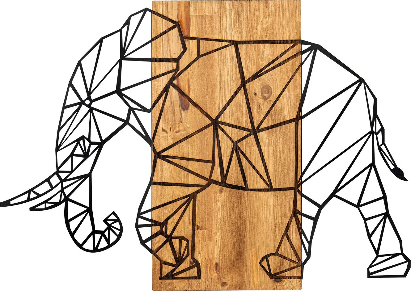 Aksesor dekorativ për mur, dru dhe metal, elefant, Wallity, ngjyrë e zezë dhe arre, 82x58cm