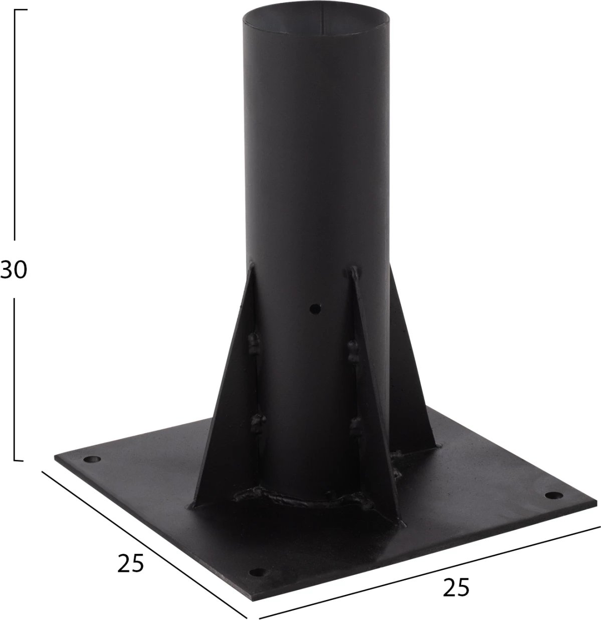 Bazë metalike për ombrellë kashte, ngjyrë e zezë, katrore, 25x25x30 cm