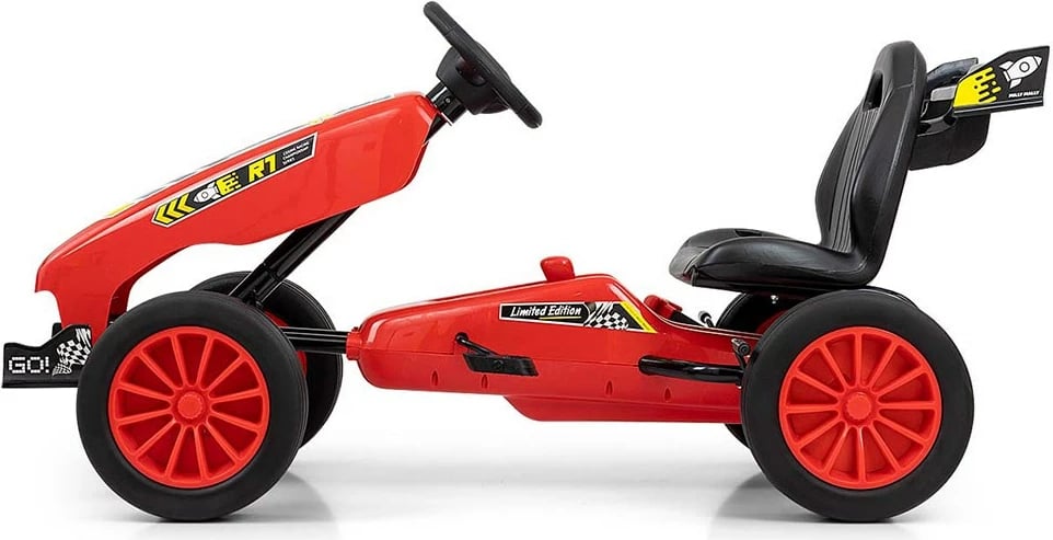 Gokart me pedale, Milly Mally, Rocket, marsh përpara/prapa me neutral, fren dore, rrota EVA, ulëse e rregullueshme, i kuq