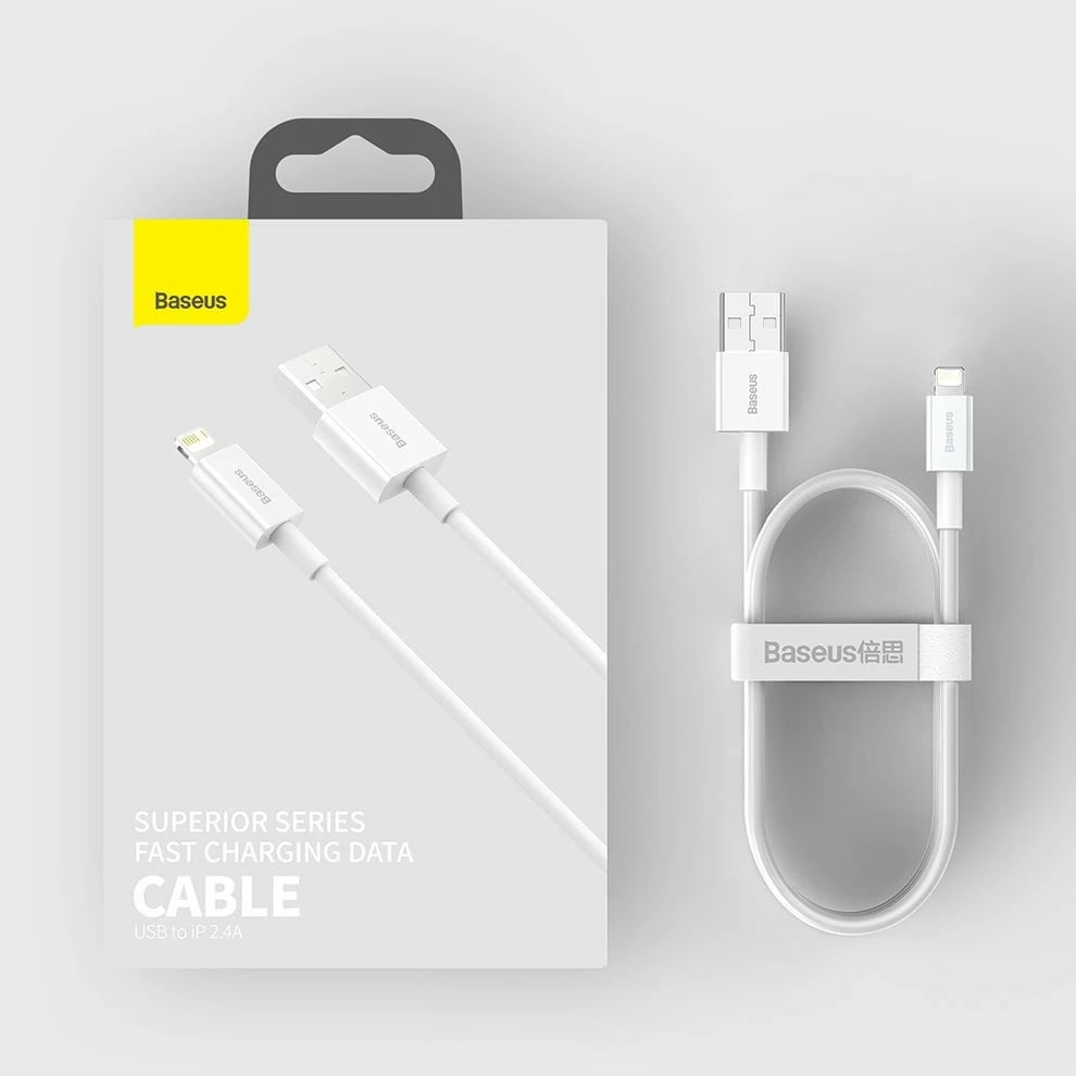 Kabllo Baseus Superior CALYS-A02, USB në Lightning, 1m, 2.4A, Bardhë