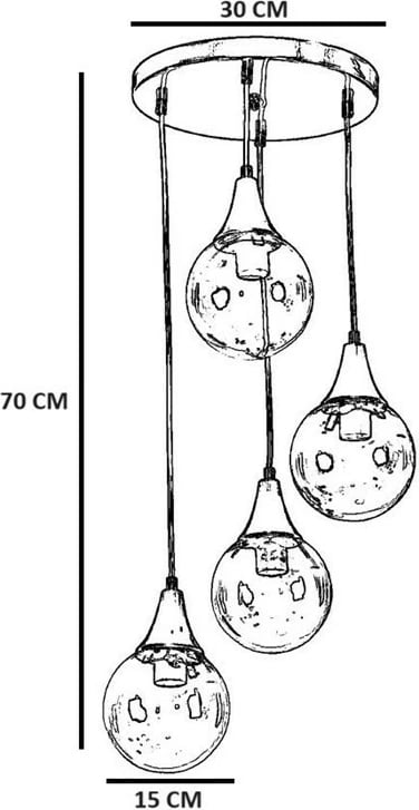 Llambë tavani Opviq Afra, 4 llampa, metal i artë dhe xham i bardhë