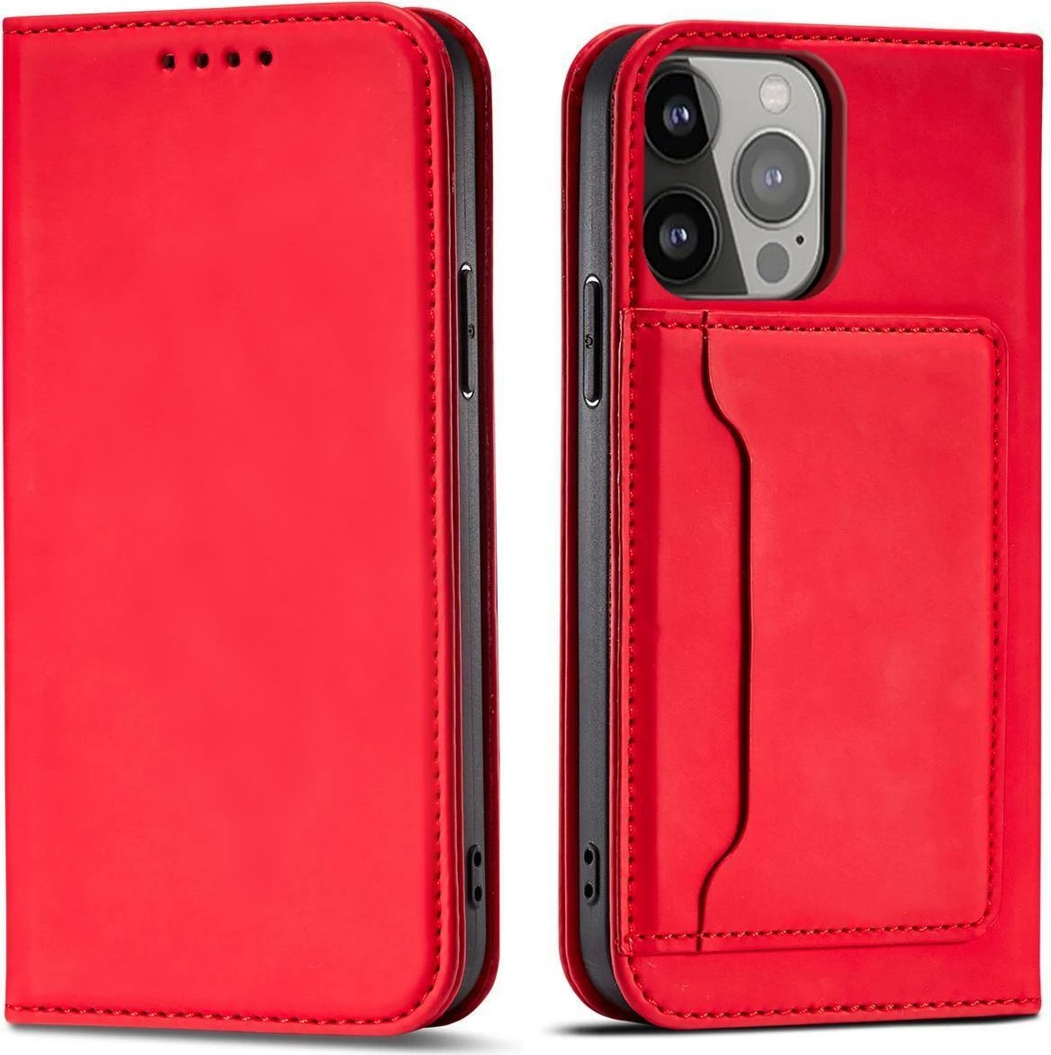 Mbështjellës Hurtel Magnet Card Case për Samsung Galaxy S23+, me kapak, xhep kartelash, i kuq