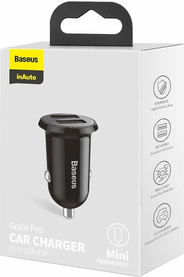 Karikues veture Baseus Grain Pro CCALLP-01, 2x USB-A, 4.8A, i zi Karikues veture Baseus Grain Pro CCALLP-01, 2x USB-A, 4.8A, i zi