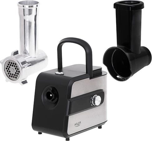 Grirëse mishi elektrike, Adler AD 4813, 1.0 kg/min, 2000W max 600W, 3 sita inox 3/5/7 mm, rende perimesh me 3 daulle, çelik inox, e zezë/argjend Grirëse mishi elektrike, Adler AD 4813, 1.0 kg/min, 2000W max 600W, 3 sita inox 3/5/7 mm, rende perimesh me 3 daulle, çelik inox, e zezë/argjend
