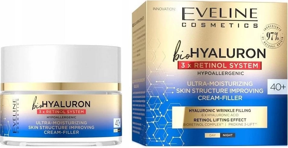 Krem fytyre për femra Eveline Cosmetics BioHyaluron 3x Retinol Ultra-Hydrating Cream-Filler 50ml
