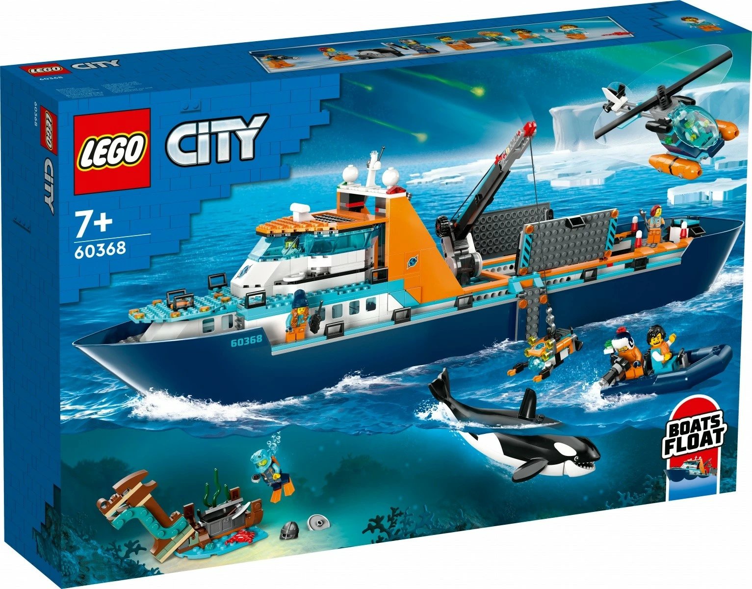 Set LEGO City Arctic Researcher Ship 60368, 815 pjesë, për fëmijë, Blu/Portokalli