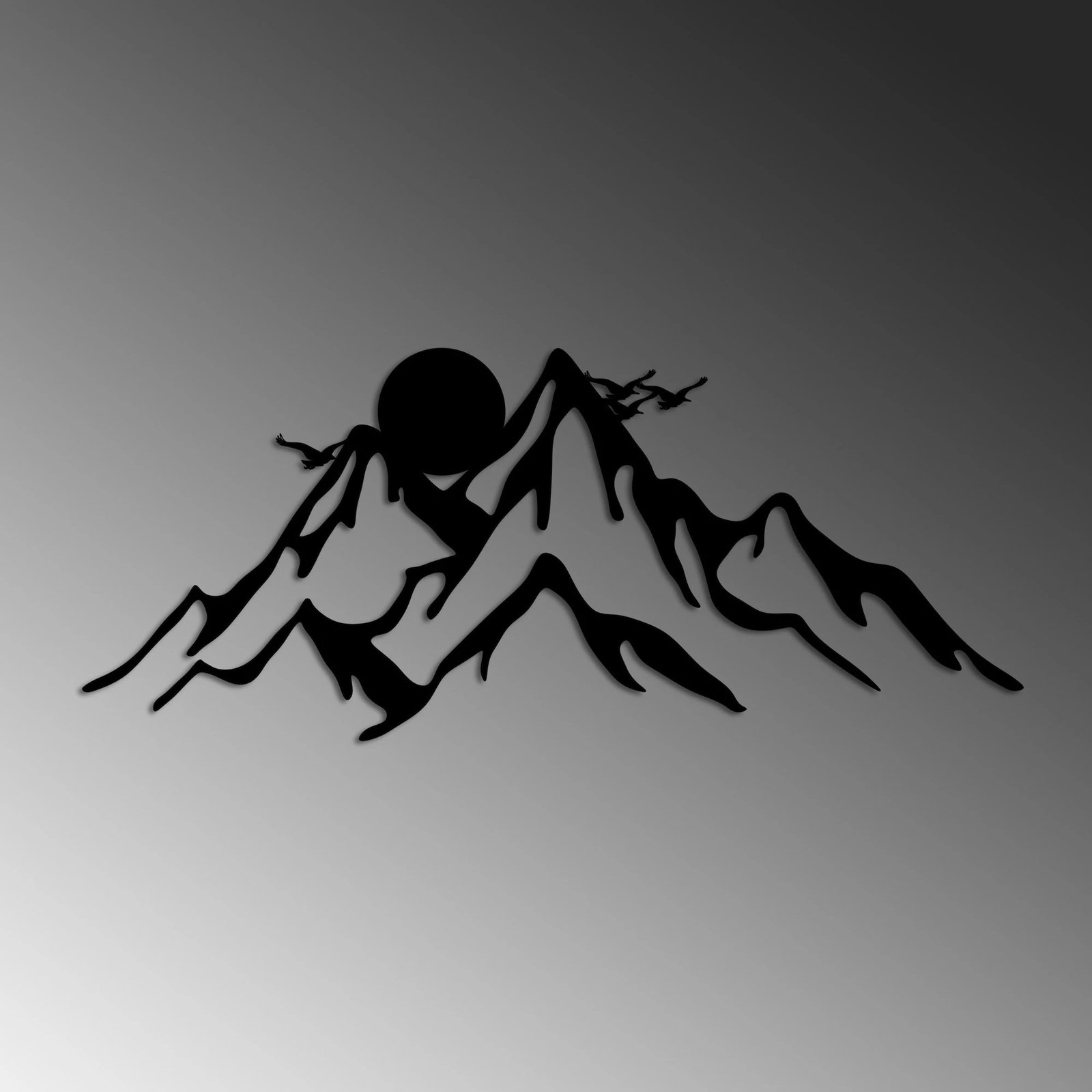 Aksesor dekorativ metalik për mur, motiv mali, Wallity, ngjyrë e zezë, 50x21cm