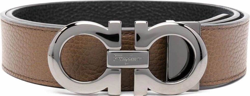Salvatore Ferragamo Cognac Men's Brown Coated Canvas Reversible Belt