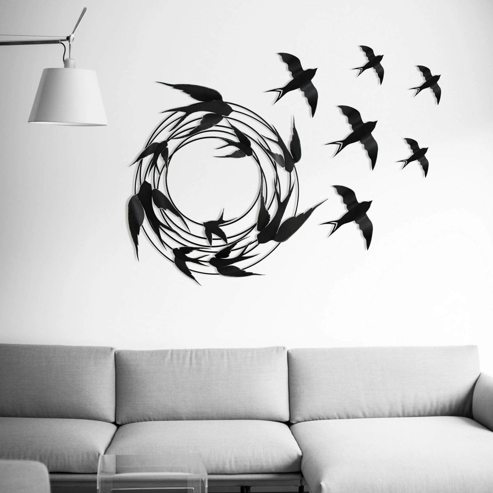 Aksesor dekorativ metalik për mur, Wallity, Migration - 2, shumëngjyrësh, set prej 6 copësh