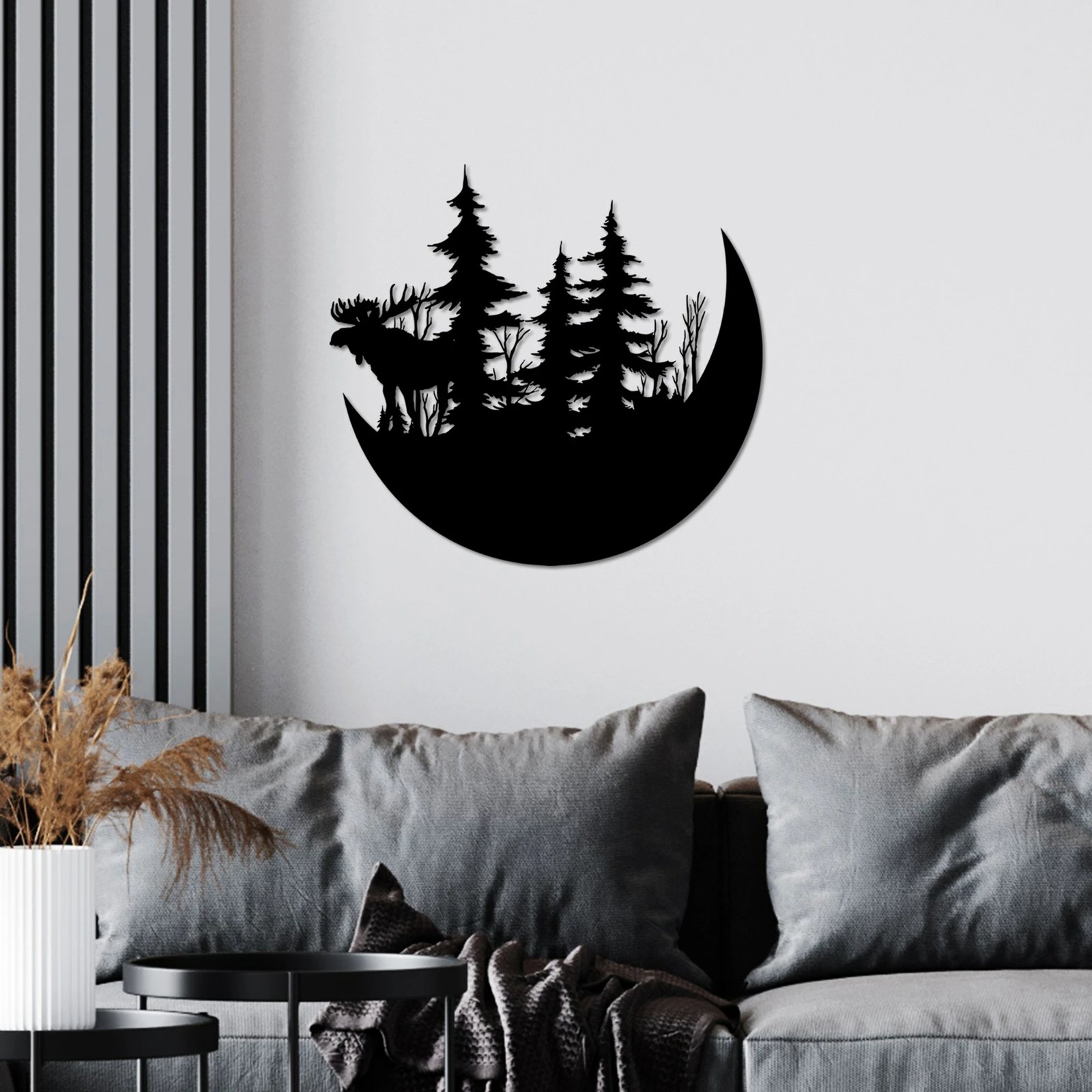 Aksesor dekorativ metalik për mur, Wallity, Wild Nature 2, i zi, 50x46cm