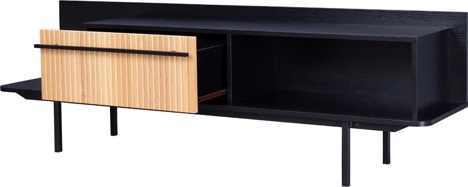 Komodë TV Origami, 1 sirtar, e zezë-sonoma, 160x39.5x50cm