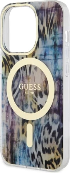 Mbështjellës Guess Leopard MagSafe për iPhone 14 Pro Max 6.7", Blu Mbështjellës Guess Leopard MagSafe për iPhone 14 Pro Max 6.7", Blu