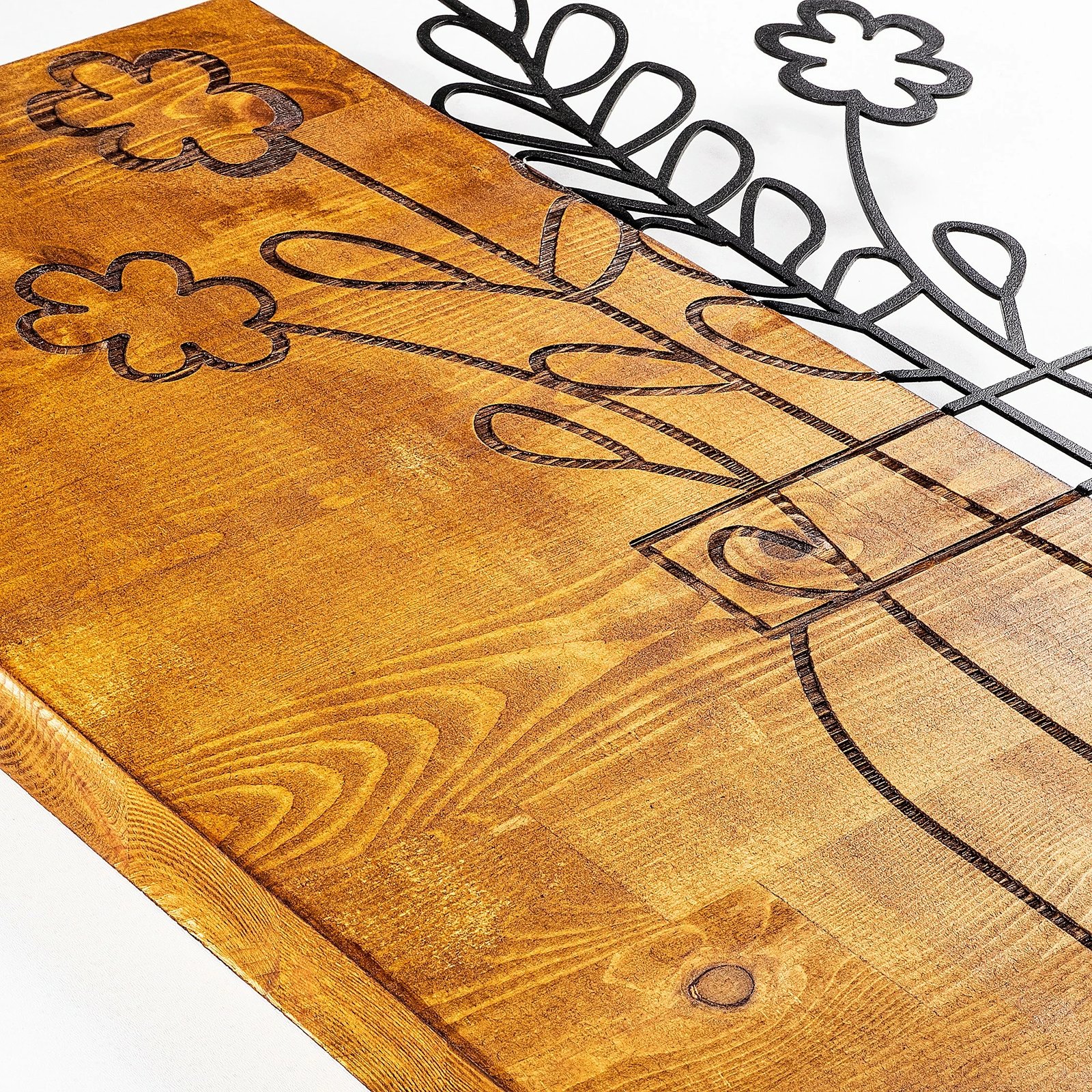 Aksesor dekorativ prej druri për mur, Wallity, Cicek2, ngjyrë arre dhe e zezë, 41x58cm