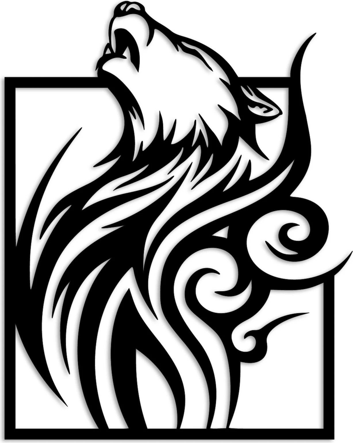 Aksesor dekorativ metalik për mur, ujk në kornizë, Wallity