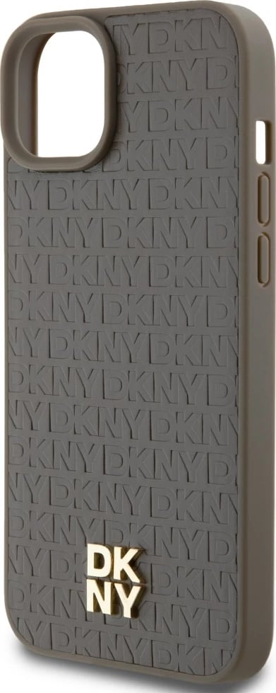 Mbështjellës DKNY Leather Pattern Metal Logo MagSafe për iPhone 15/14/13, Kafe