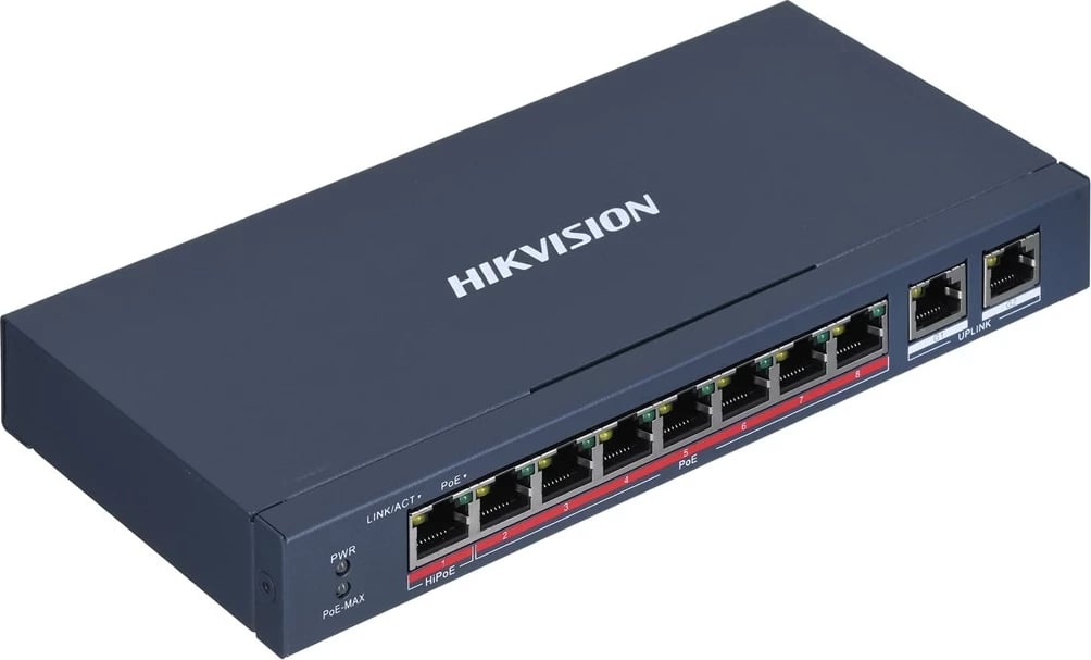 Switch Hikvision DS-3E0310HP-E, 8 porta Fast Ethernet, 2 porta Gigabit, PoE, Blu